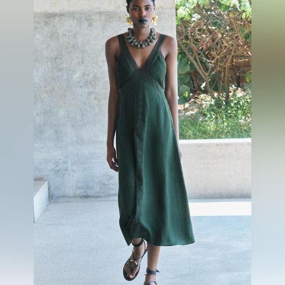 Zara Dresses & Skirts - ZARA  Linen Green Maxi Dress